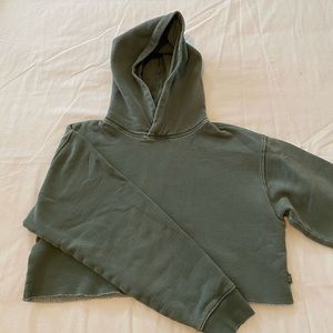Aritzia Green Distressed Cropped Hoodie
